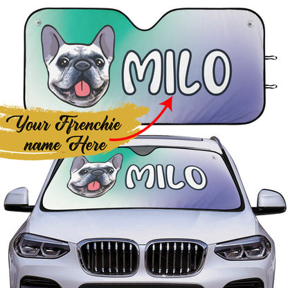 Custom Car Auto Sun Shade with Frenchies Name - Car Auto Sun Shade