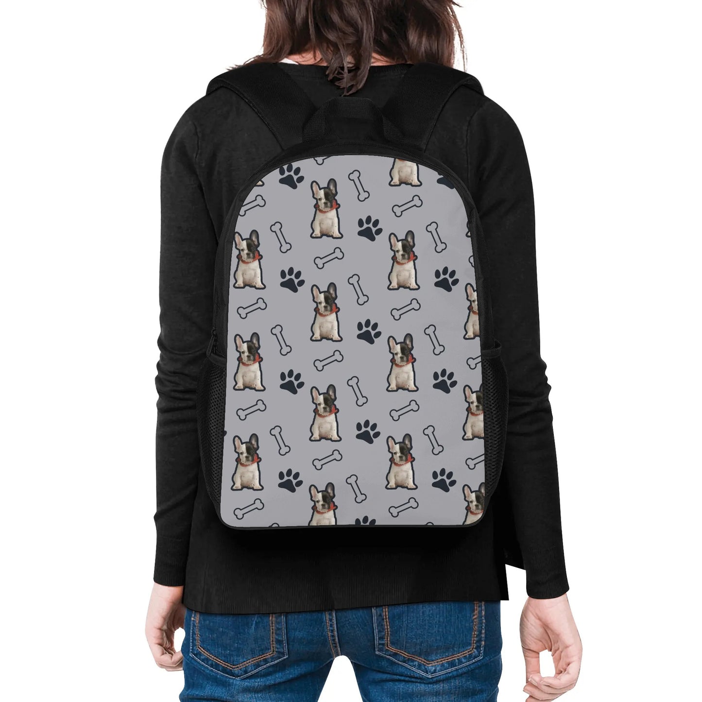 Custom 17 Inch School Backpack with Your French Bulldog Image