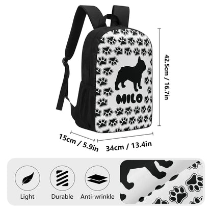 17 Inch School Backpack with Custom French Bulldog Name