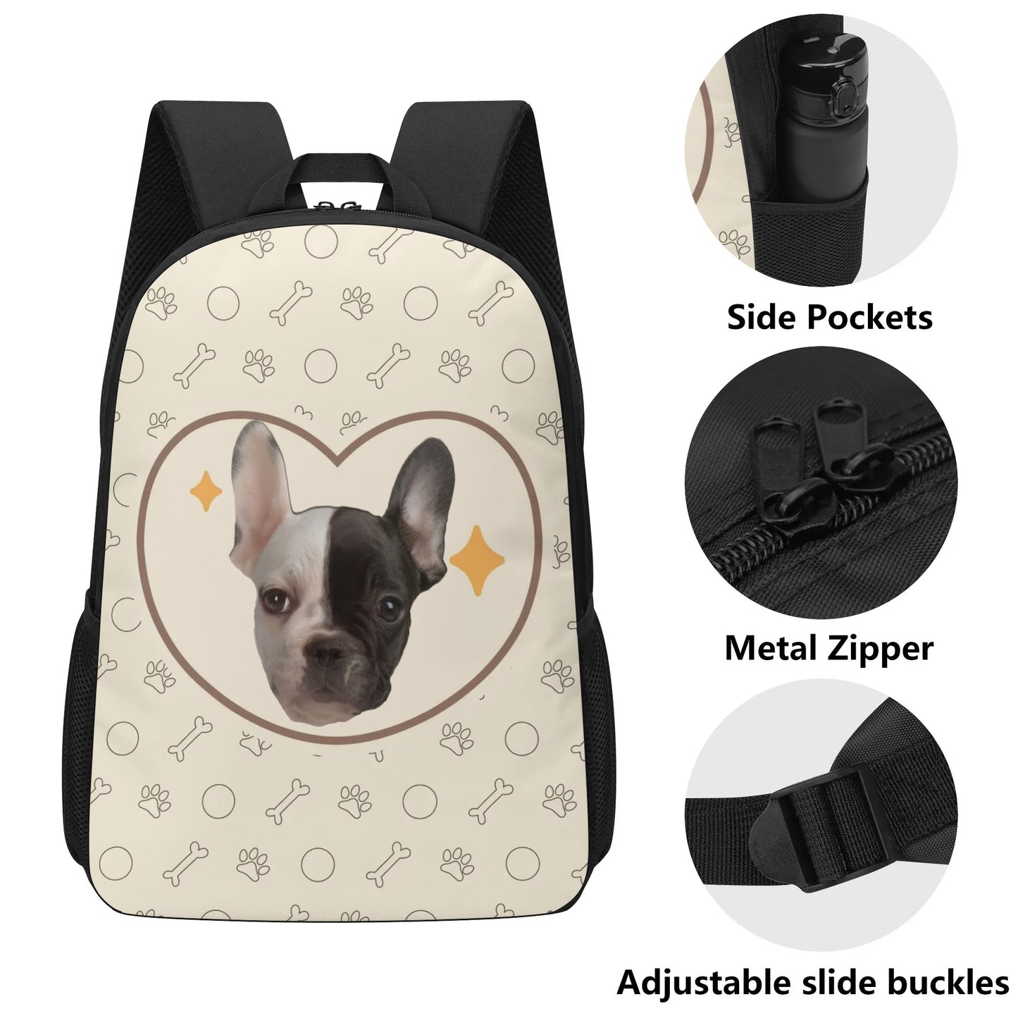 Custom 17 Inch School Backpack with Your French Bulldog Image