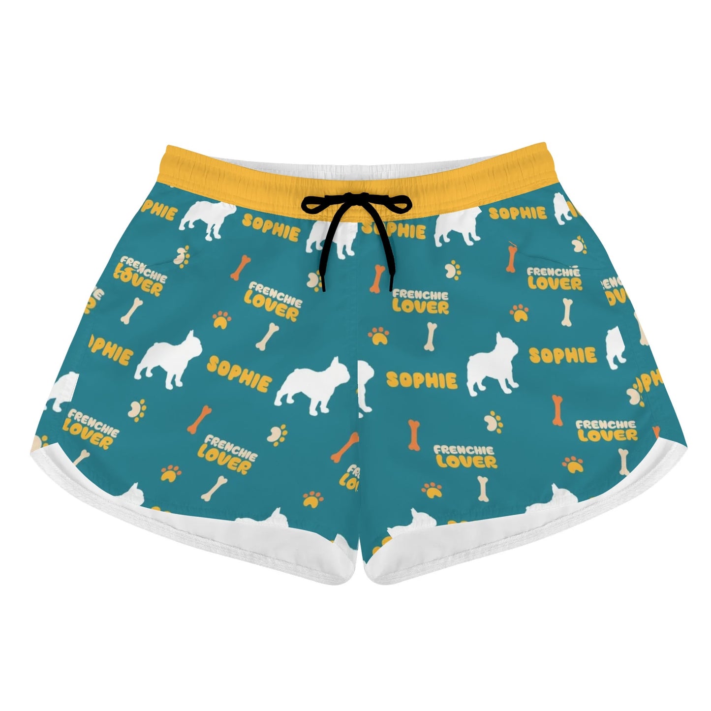 Custom Womens Beach Shorts  with French Bulldog Name