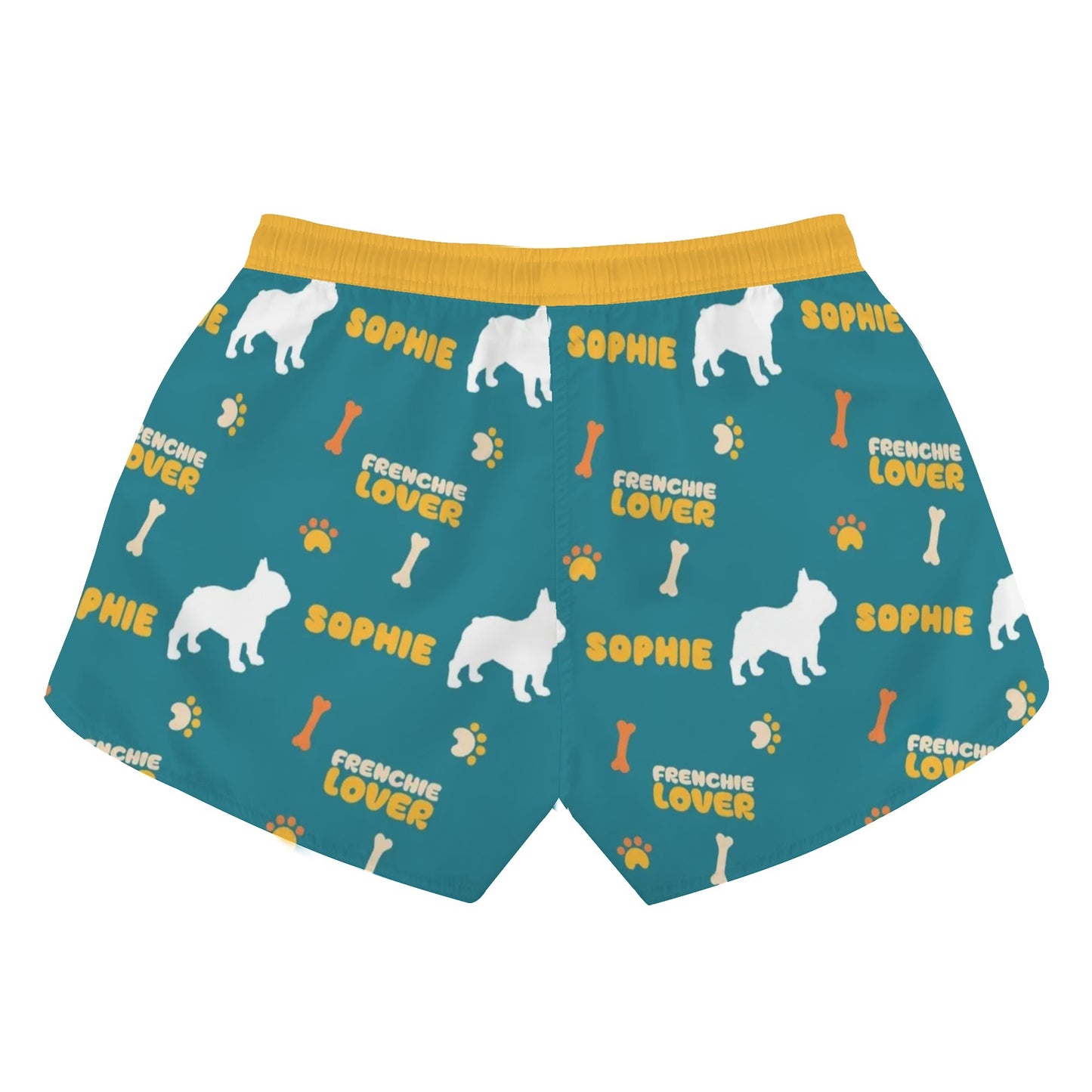 Custom Womens Beach Shorts  with French Bulldog Name