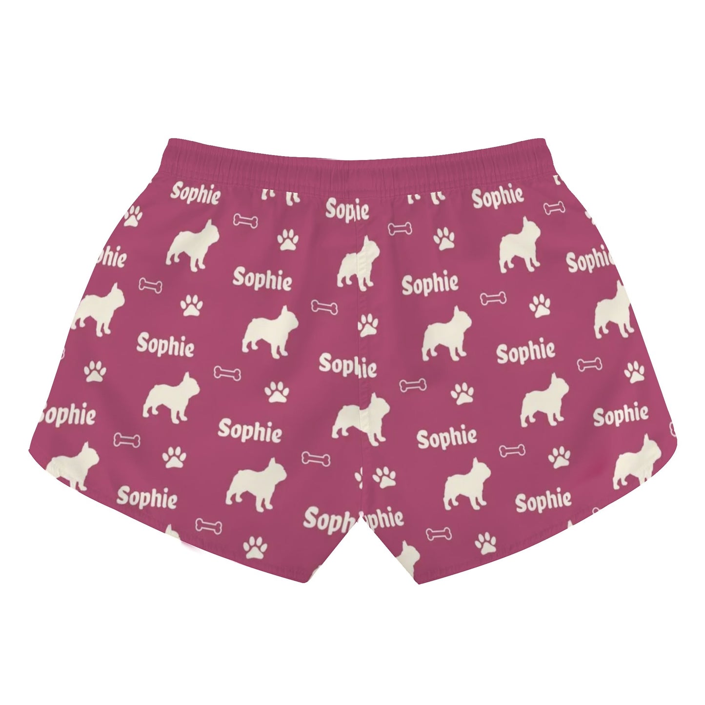 Custom Womens Beach Shorts  with French Bulldog Name