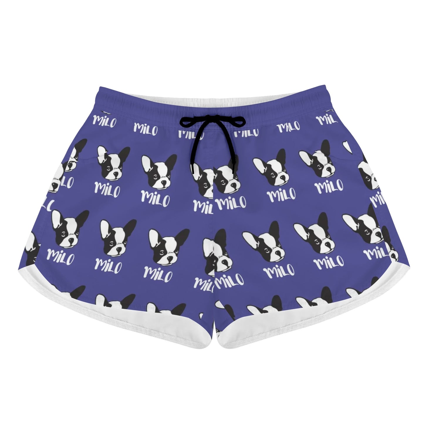 Custom Women's Beach Shorts  with French Bulldog Name