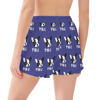 Custom Women's Beach Shorts  with French Bulldog Name