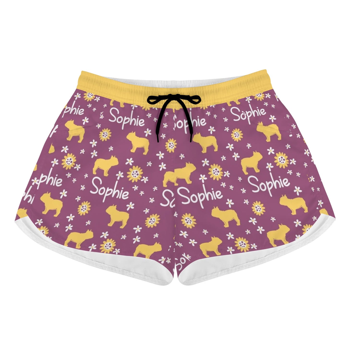 Custom Women's Beach Shorts  with French Bulldog Name