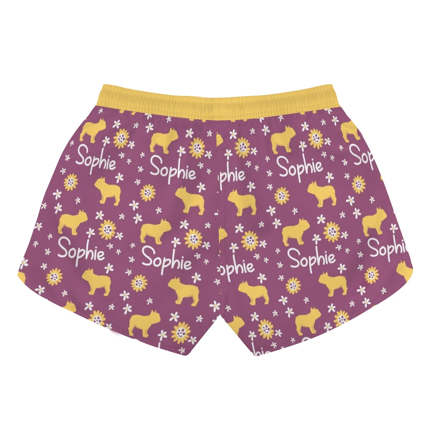 Custom Women's Beach Shorts  with French Bulldog Name