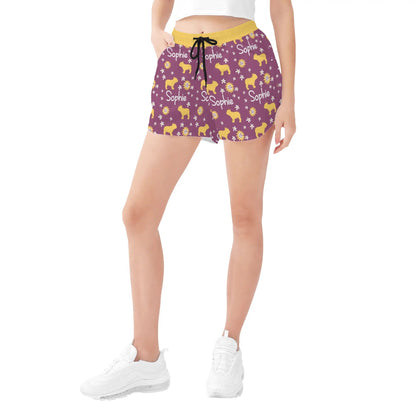 Custom Women's Beach Shorts  with French Bulldog Name