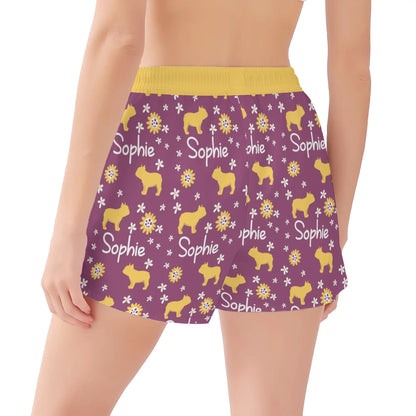 Custom Women's Beach Shorts  with French Bulldog Name