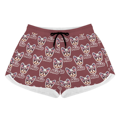 Custom Women's Beach Shorts  with French Bulldog Name