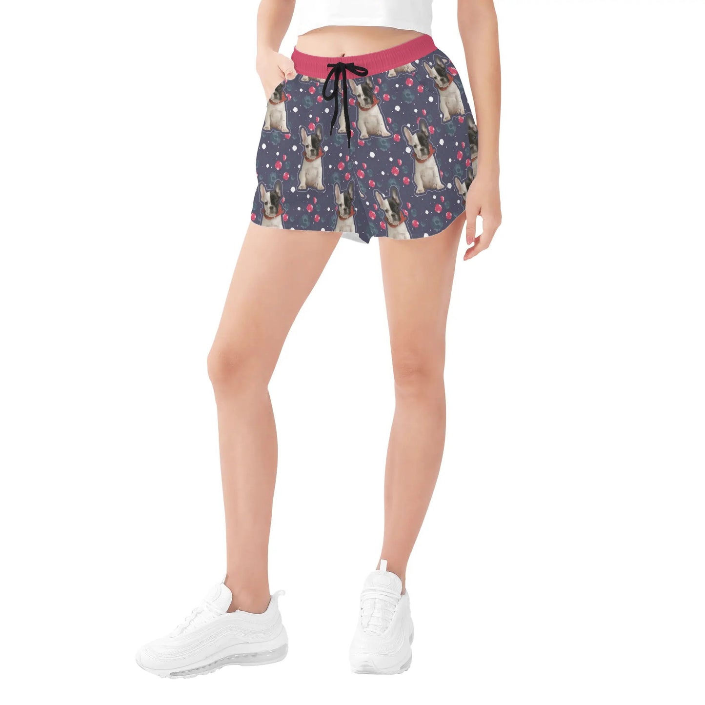 Custom Women's Beach Shorts  with French Bulldog Image