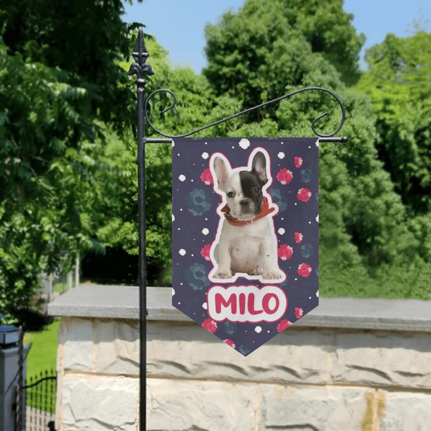 Custom Garden Flag Banner with French Bulldog Name and image