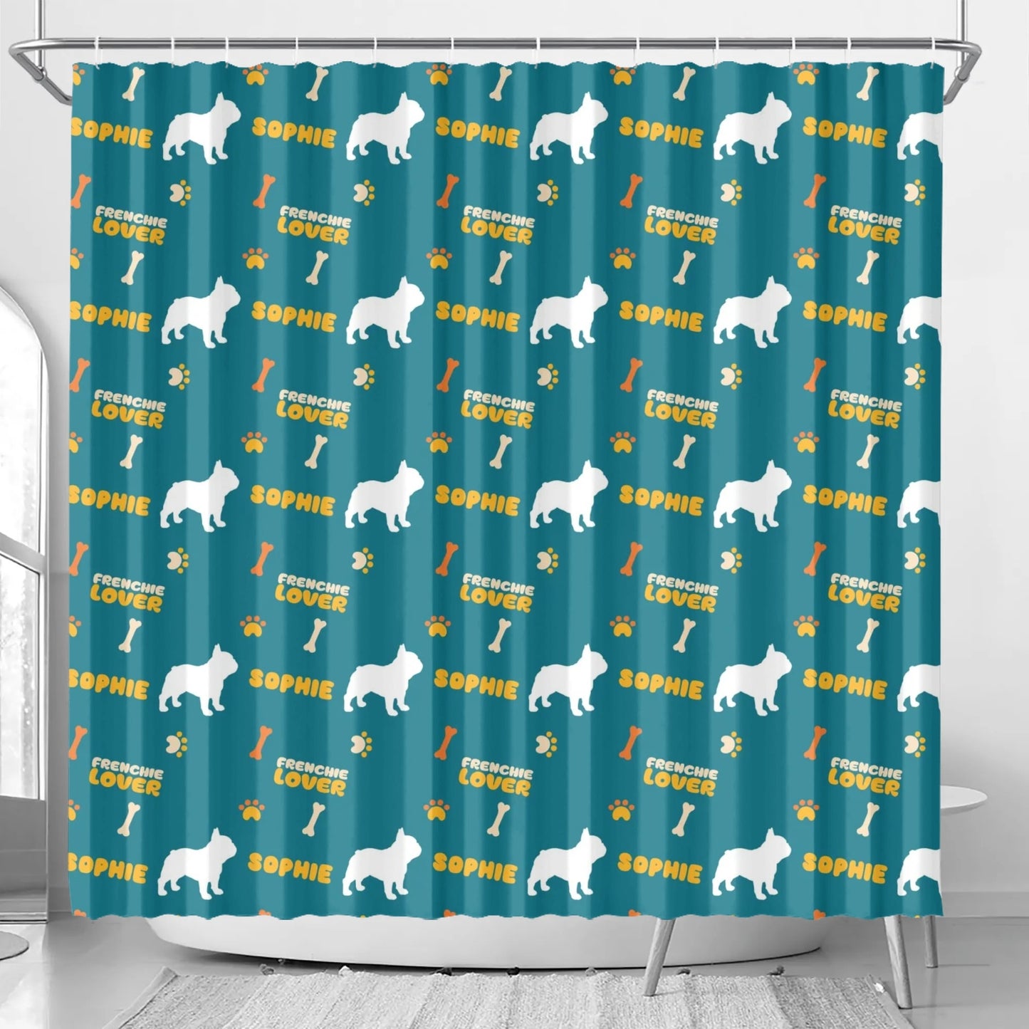 Personalized Shower Curtain with Frenchie’s Name