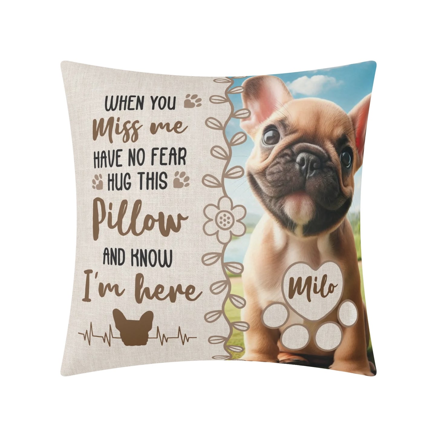 Frenchie name and image personalized pillow