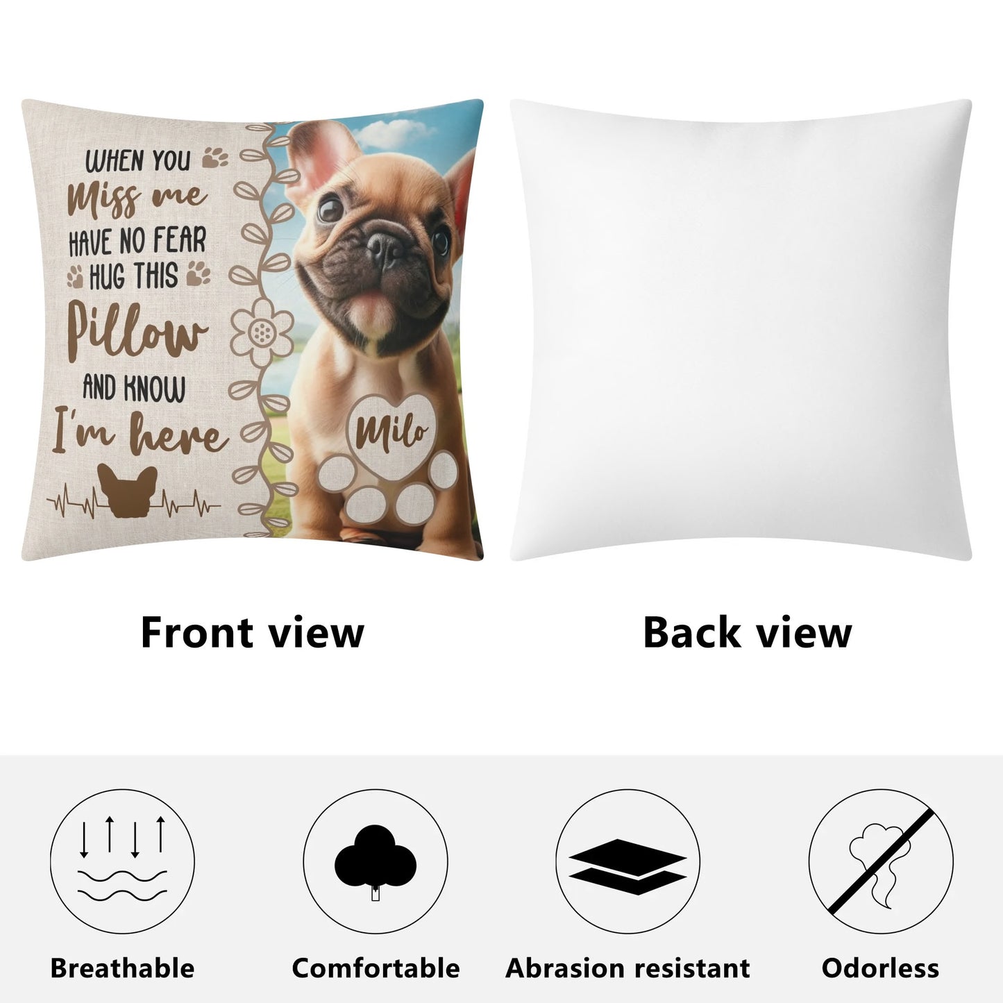 Frenchie name and image personalized pillow