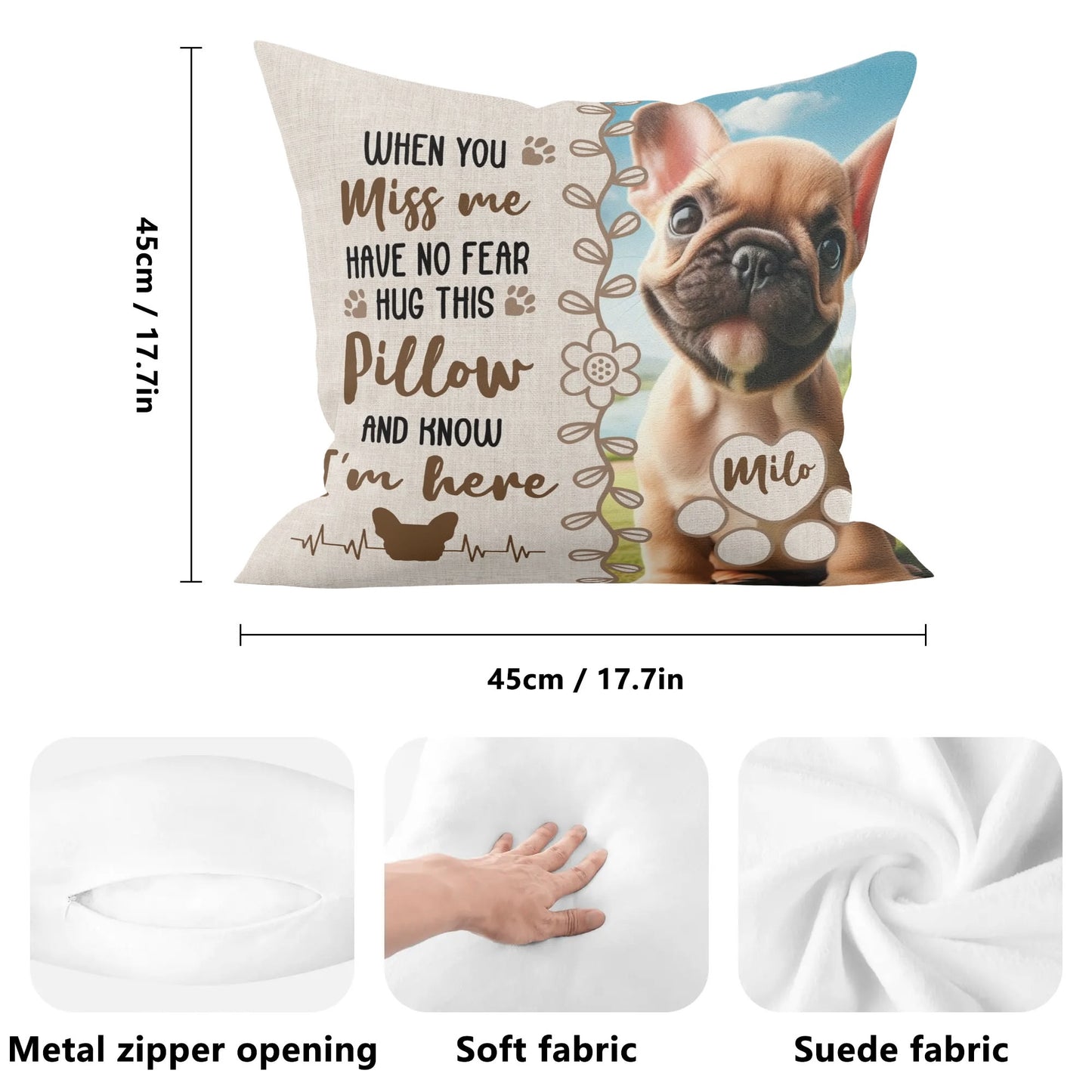 Frenchie name and image personalized pillow