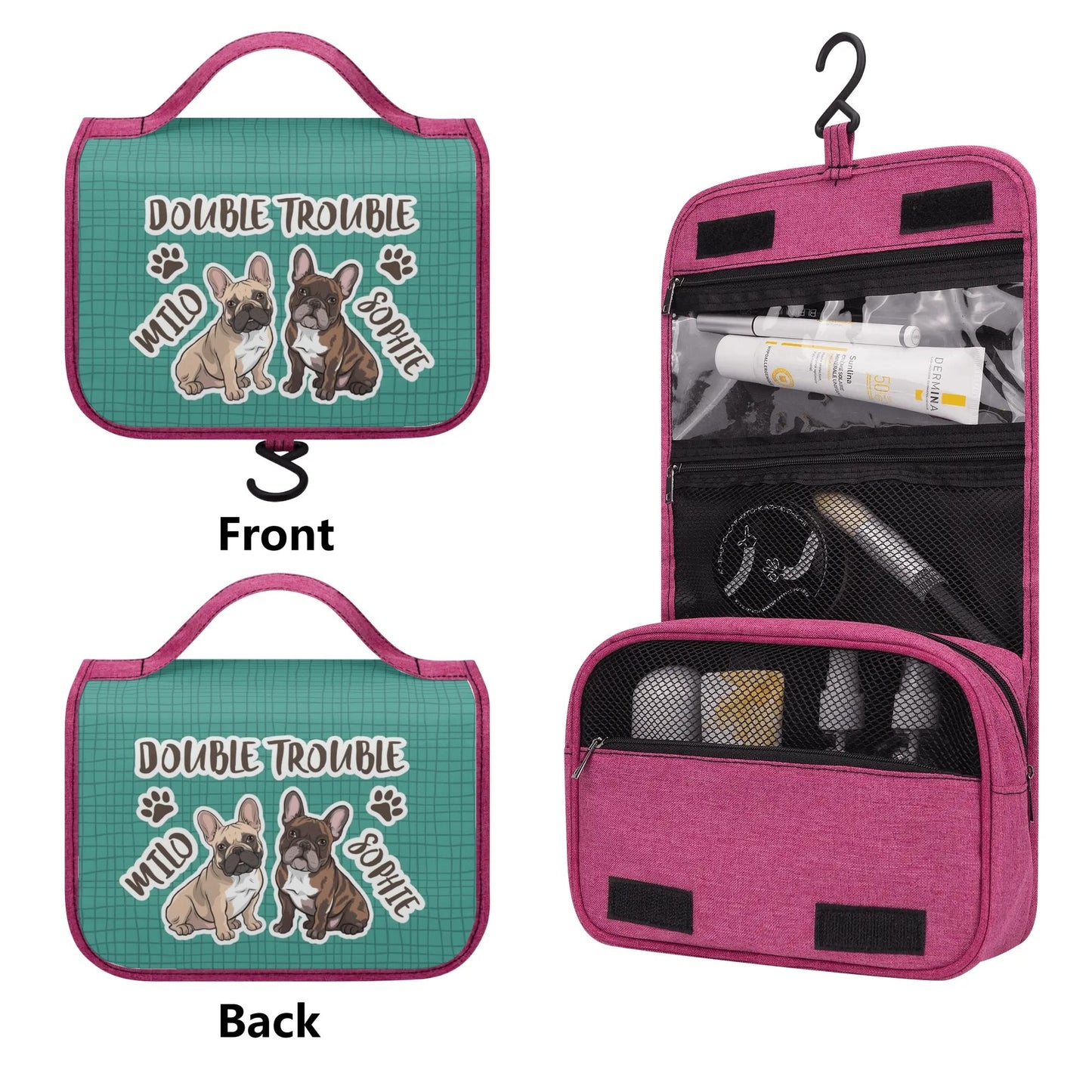 Personalized  Cosmetic Travel Bag with Your french  Bulldog’s Name