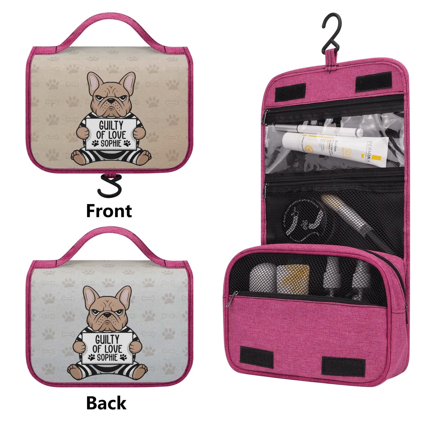 Personalized  Cosmetic Travel Bag with Your french  Bulldog’s Name