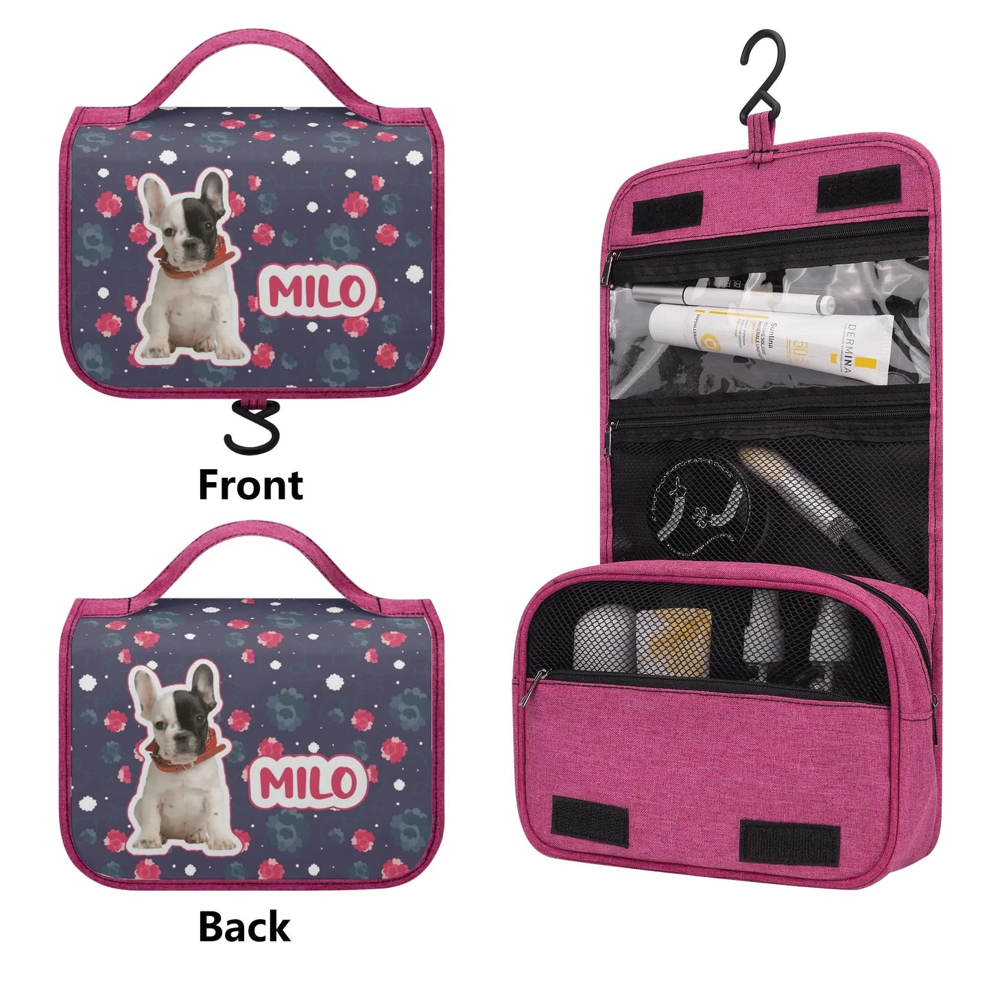 Personalized  Cosmetic Travel Bag with Your french  Bulldog’s Name and Image