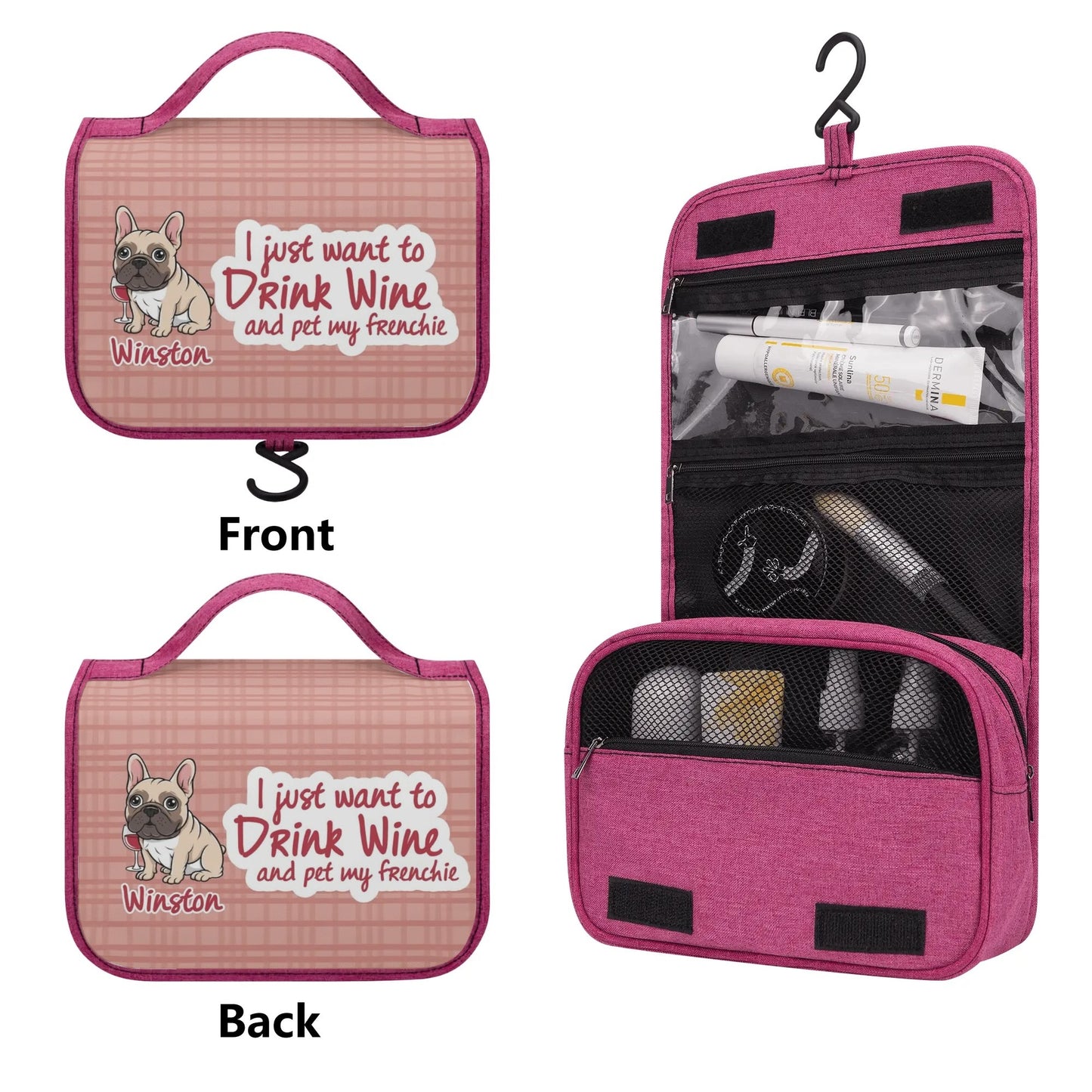 Personalized  Cosmetic Travel Bag with Your french  Bulldog’s Name