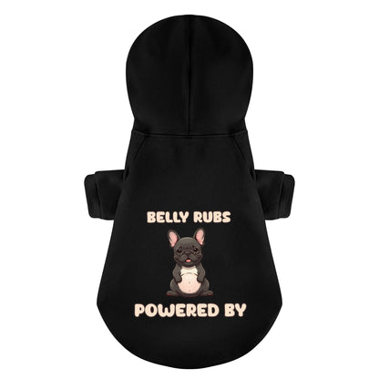 Powered by belly rubs - Personalized French Bulldog Hoodies with Funny Quotes – Stylish, Cozy, and Premium 100% Cotton