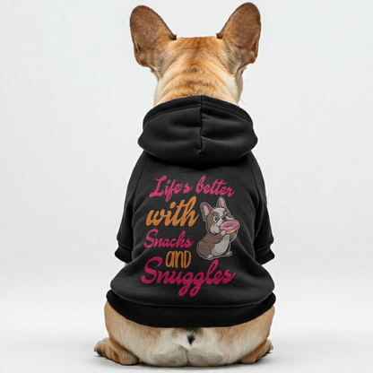 Life’s better with snacks and snuggles  - Personalized French Bulldog Hoodies with Funny Quotes – Stylish, Cozy, and Premium 100% Cotton