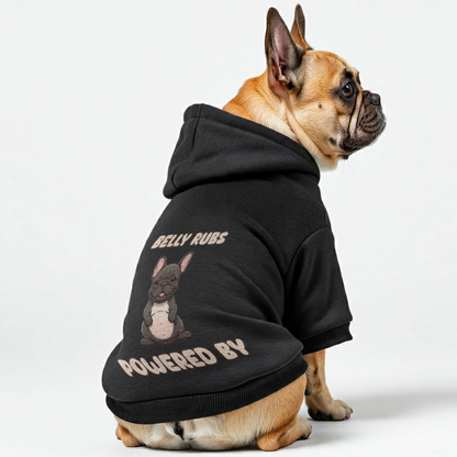 Powered by belly rubs - Personalized French Bulldog Hoodies with Funny Quotes – Stylish, Cozy, and Premium 100% Cotton