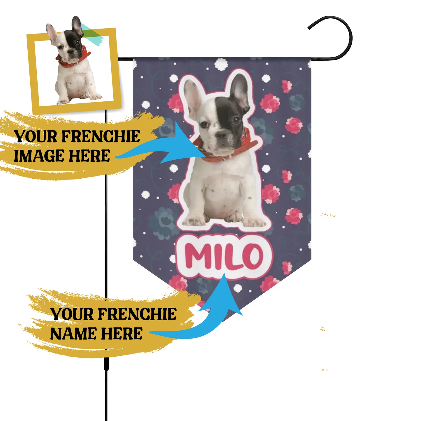 Custom Garden Flag Banner with French Bulldog Name and image