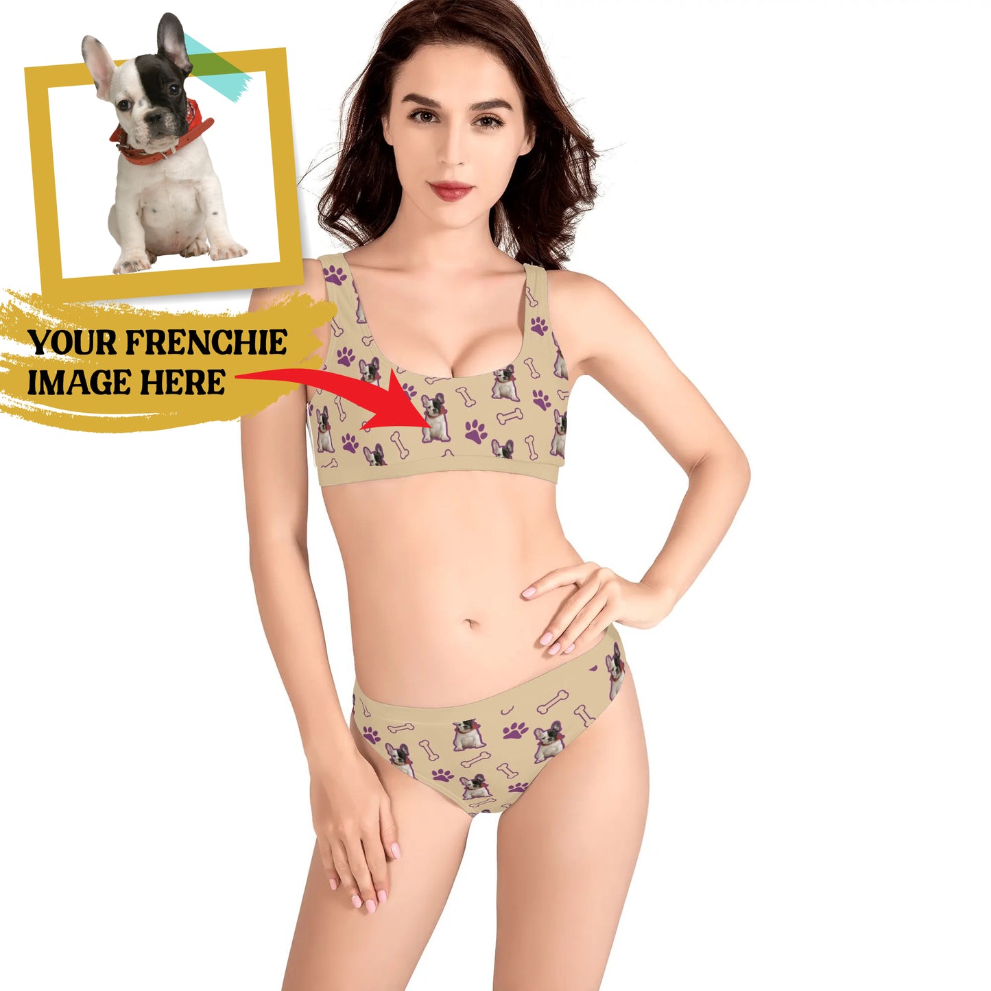 Custom Womens Sport Bikini Swimsuit with French Bulldog Image