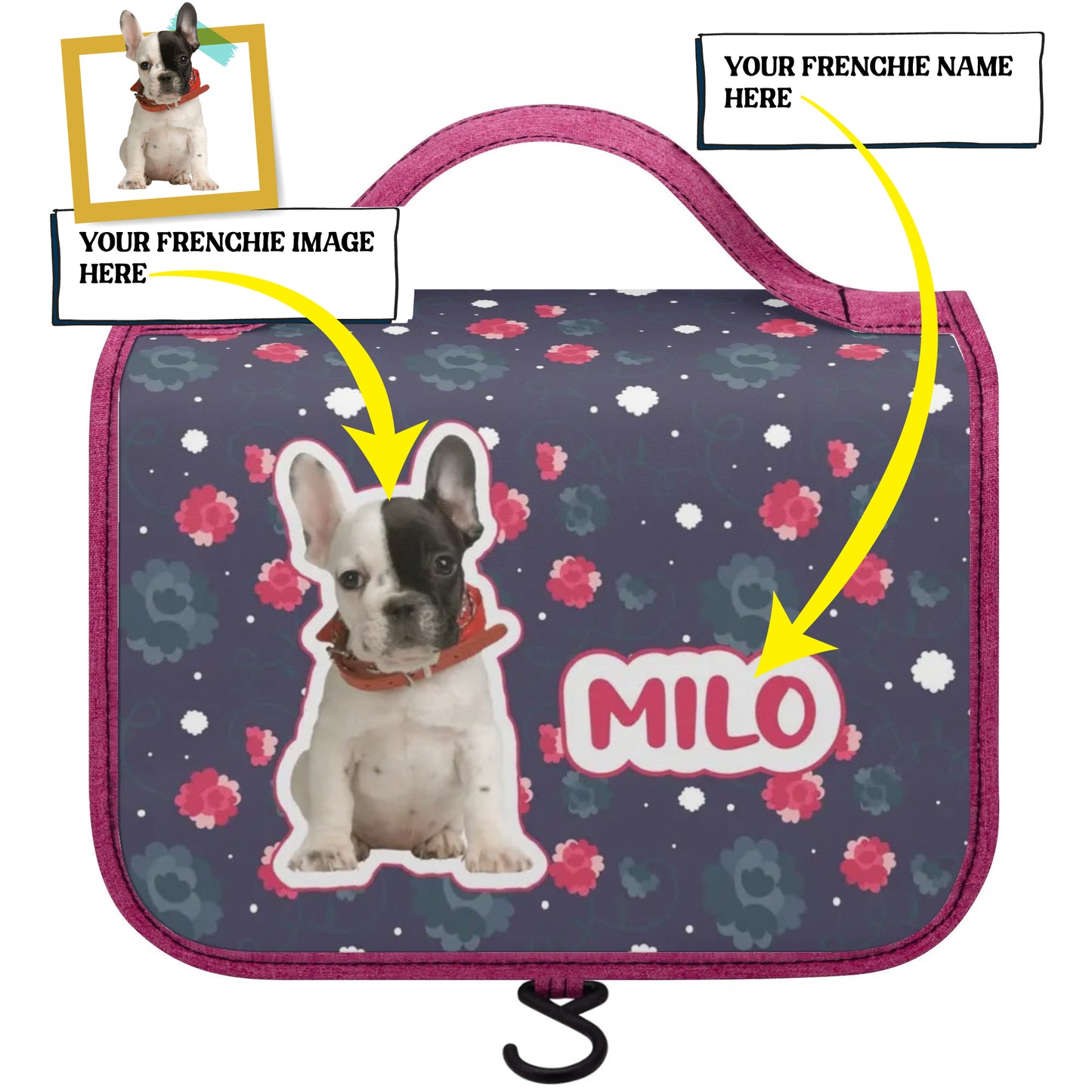 Personalized  Cosmetic Travel Bag with Your french  Bulldog’s Name and Image