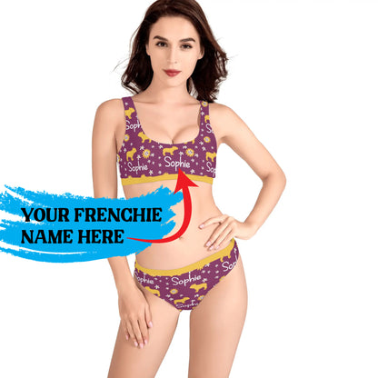 Custom Womens Sport Bikinis Swimsuit with French Bulldog Name