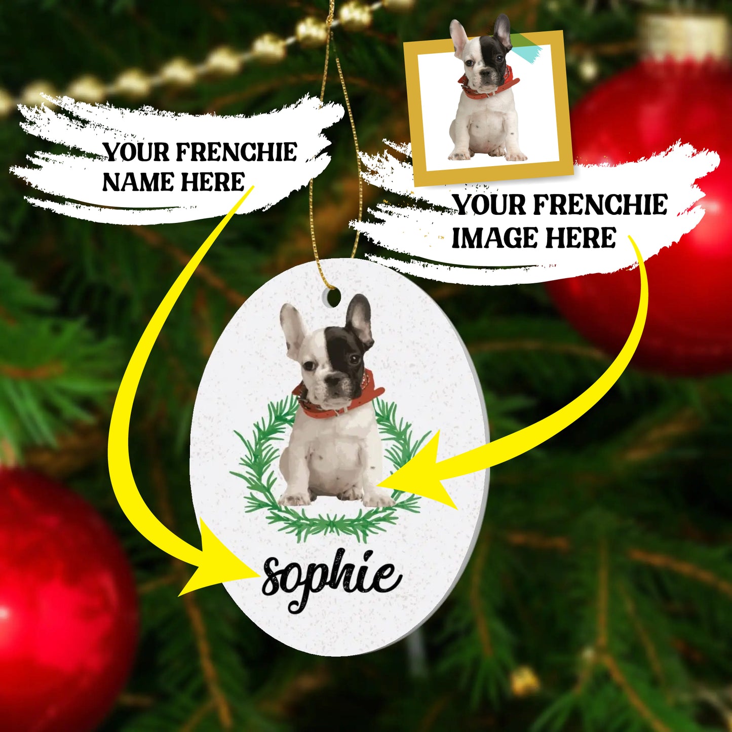 Personalized French Bulldog Ornaments Featuring Your Frenchie’s Image and Name