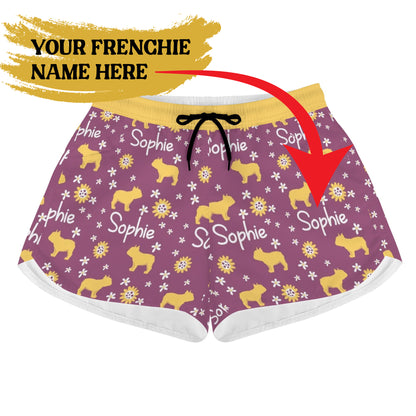 Custom Women's Beach Shorts  with French Bulldog Name