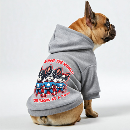 Saving the World, One Bark at a Time! - Personalized French Bulldog Hoodies with Funny Quotes – Stylish, Cozy, and Premium 100% Cotton