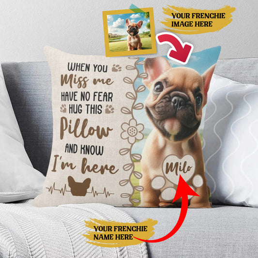 Frenchie name and image personalized pillow