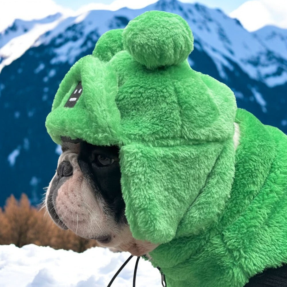 Winter Warm Dog Hat - Cozy Green Lei Feng Style for French Bulldogs