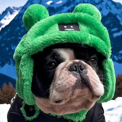 Winter Warm Dog Hat - Cozy Green Lei Feng Style for French Bulldogs