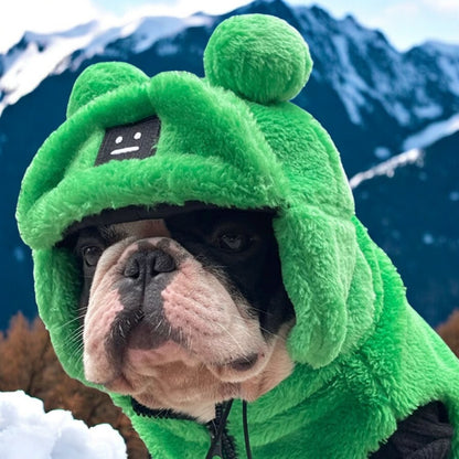 Winter Warm Dog Hat - Cozy Green Lei Feng Style for French Bulldogs