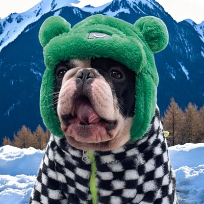 Winter Warm Dog Hat - Cozy Green Lei Feng Style for French Bulldogs