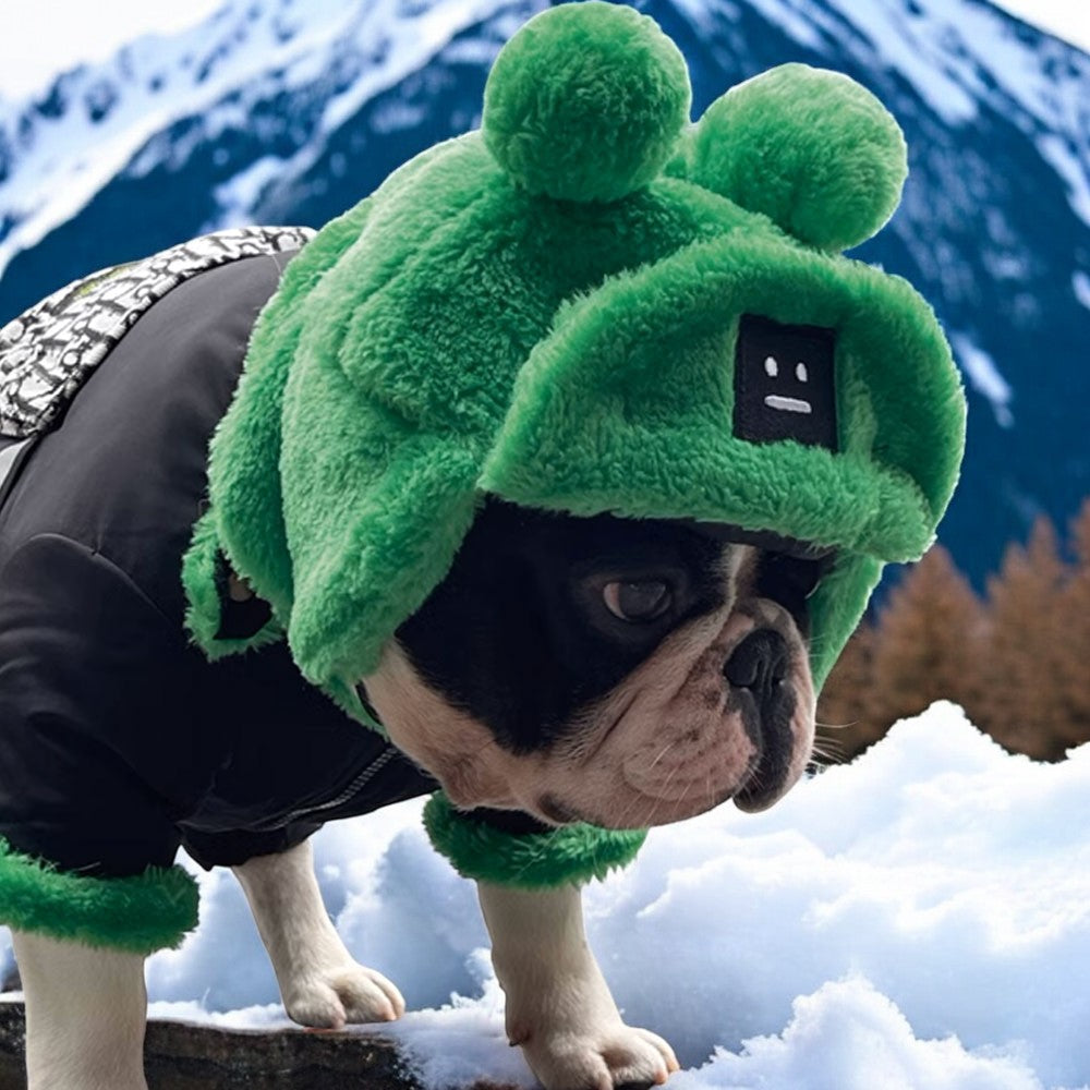 Winter Warm Dog Hat - Cozy Green Lei Feng Style for French Bulldogs