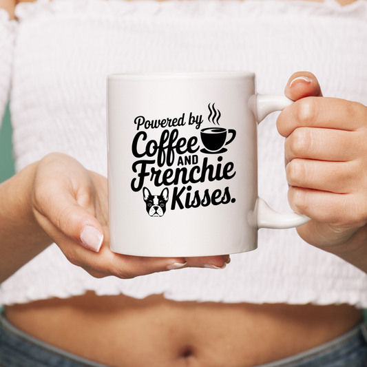 Powered by coffee and Frenchie kisses - Ceramic Mug for Frenchie lovers