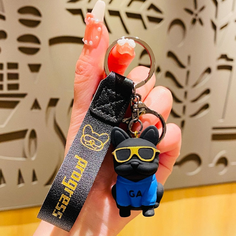 Fashion Cigar French Bull Dog Key Chain PVC Keychain Strap Pendant