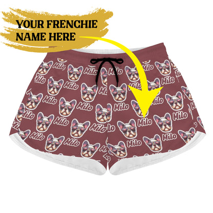 Custom Women's Beach Shorts  with French Bulldog Name