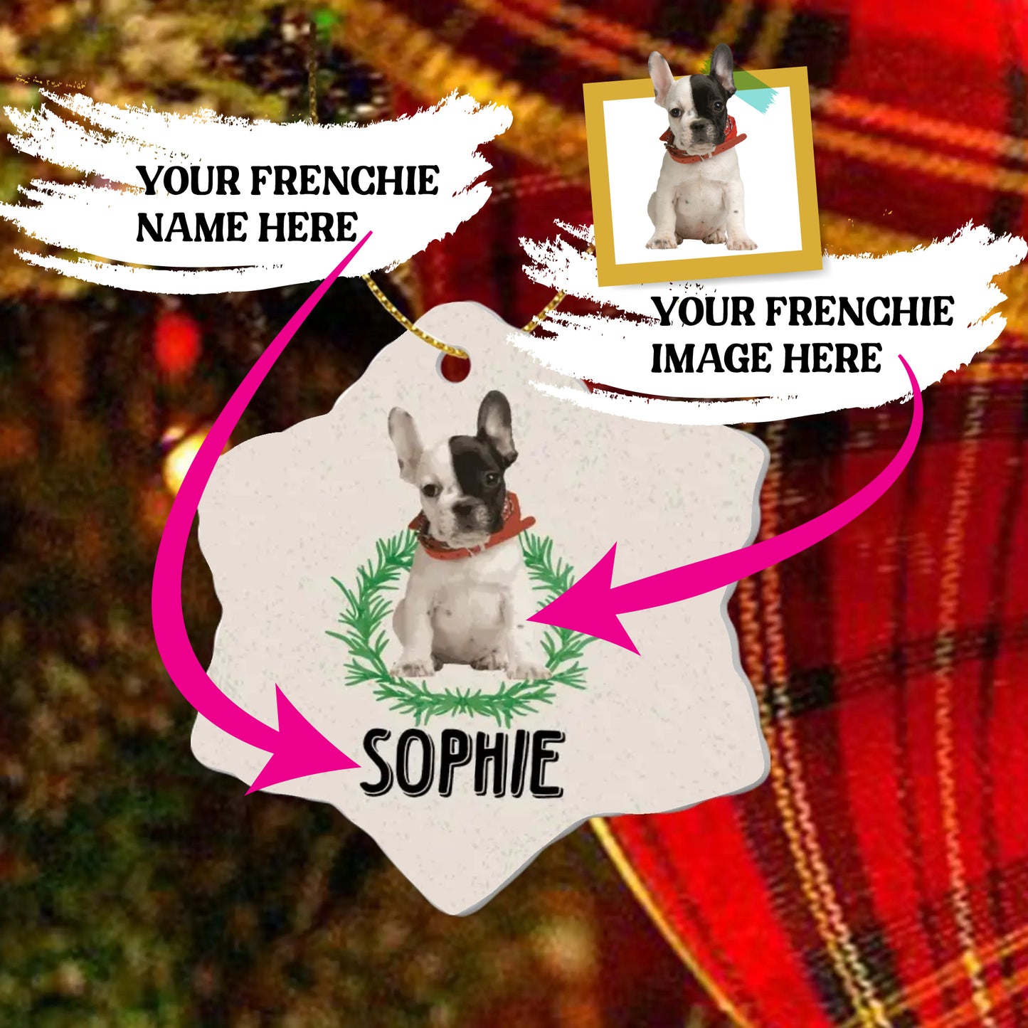 Personalized French Bulldog Ornaments Featuring Your Frenchie’s Image and Name