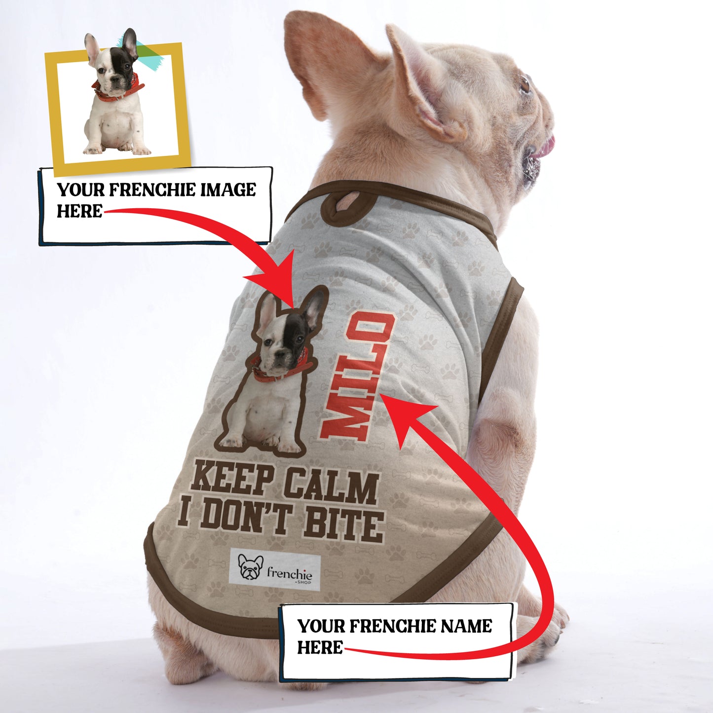 Personalized Shirt for Frenchies with Your Pup’s Image and Name - Frenchie Shop Original