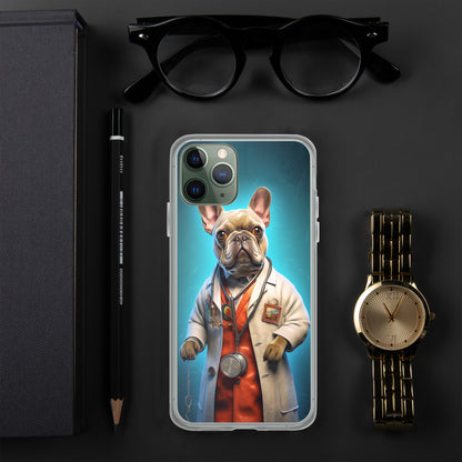 Doctor Frenchie iPhone Case - A Smart and Humorous Choice for Pet Lovers and Medical Enthusiasts