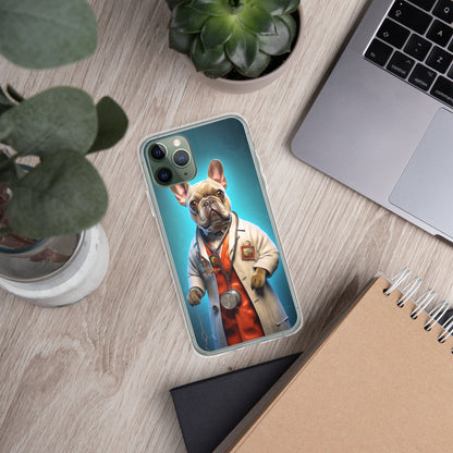 Doctor Frenchie iPhone Case - A Smart and Humorous Choice for Pet Lovers and Medical Enthusiasts