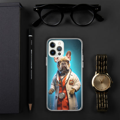 Doctor Frenchie iPhone Case - A Smart and Humorous Choice for Pet Lovers and Medical Enthusiasts