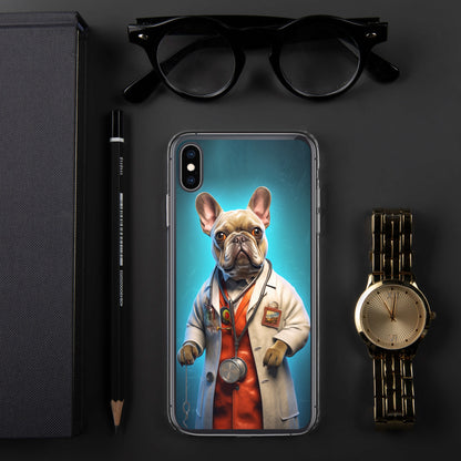 Doctor Frenchie iPhone Case - A Smart and Humorous Choice for Pet Lovers and Medical Enthusiasts