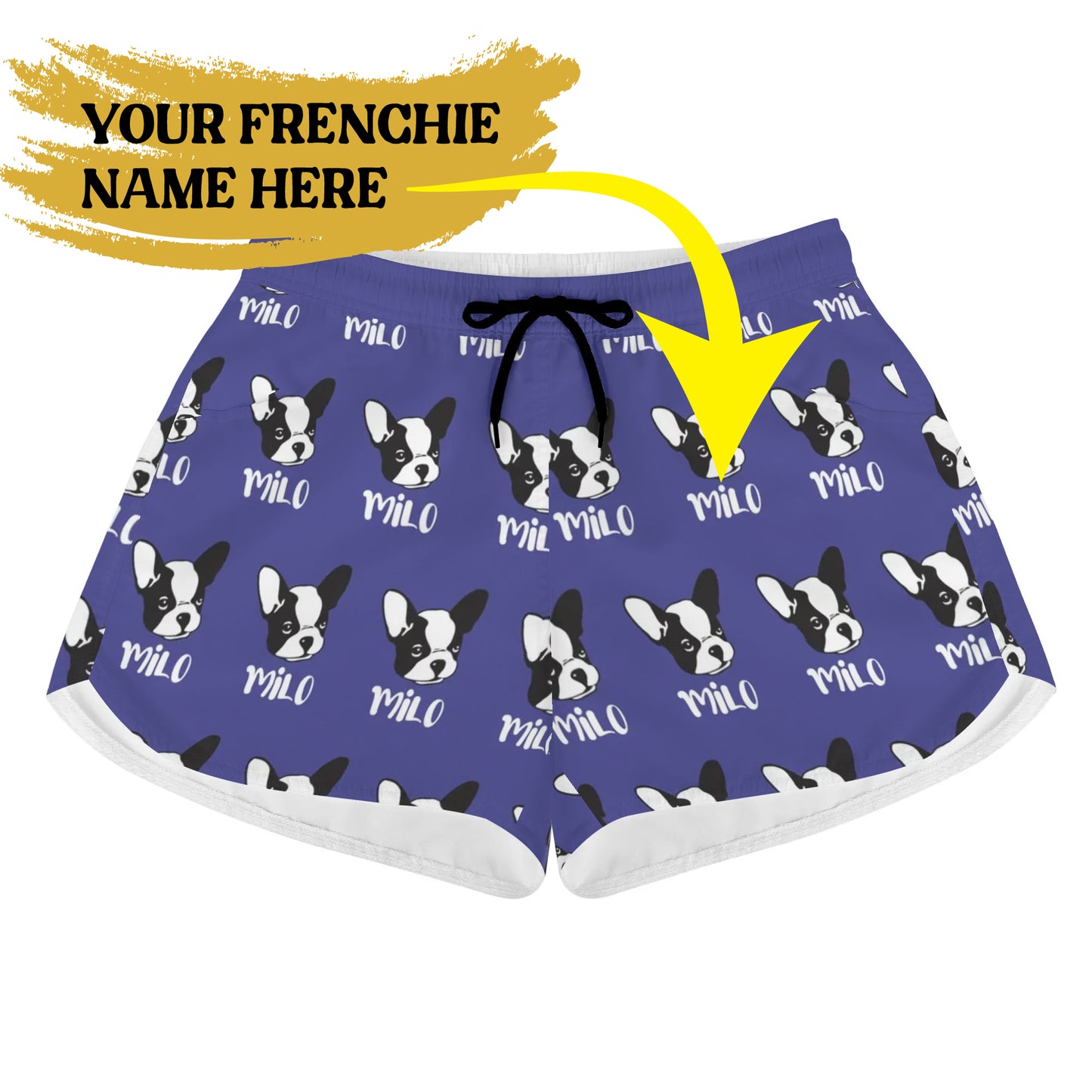 Custom Women's Beach Shorts  with French Bulldog Name